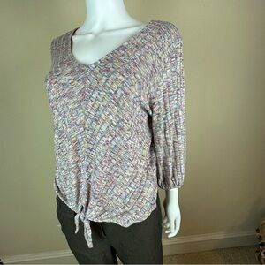W5 Pastel Multi-Stripe V-Neck Tie-Front Tunic